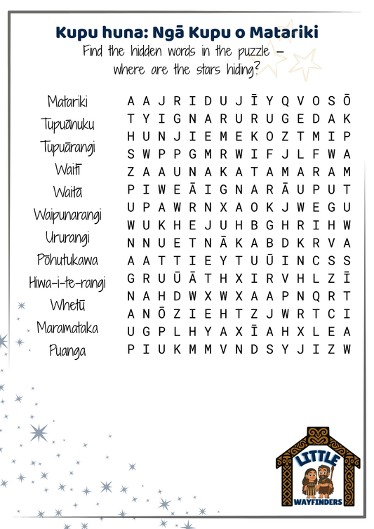 Kupu Huna: Ngā Kupu o Matariki (Printable Word Find)